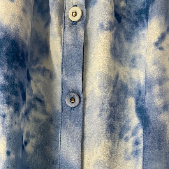 Rebecca Taylor size 2 silk blouse blue beige with waist tie to cinch - Picture 8 of 8